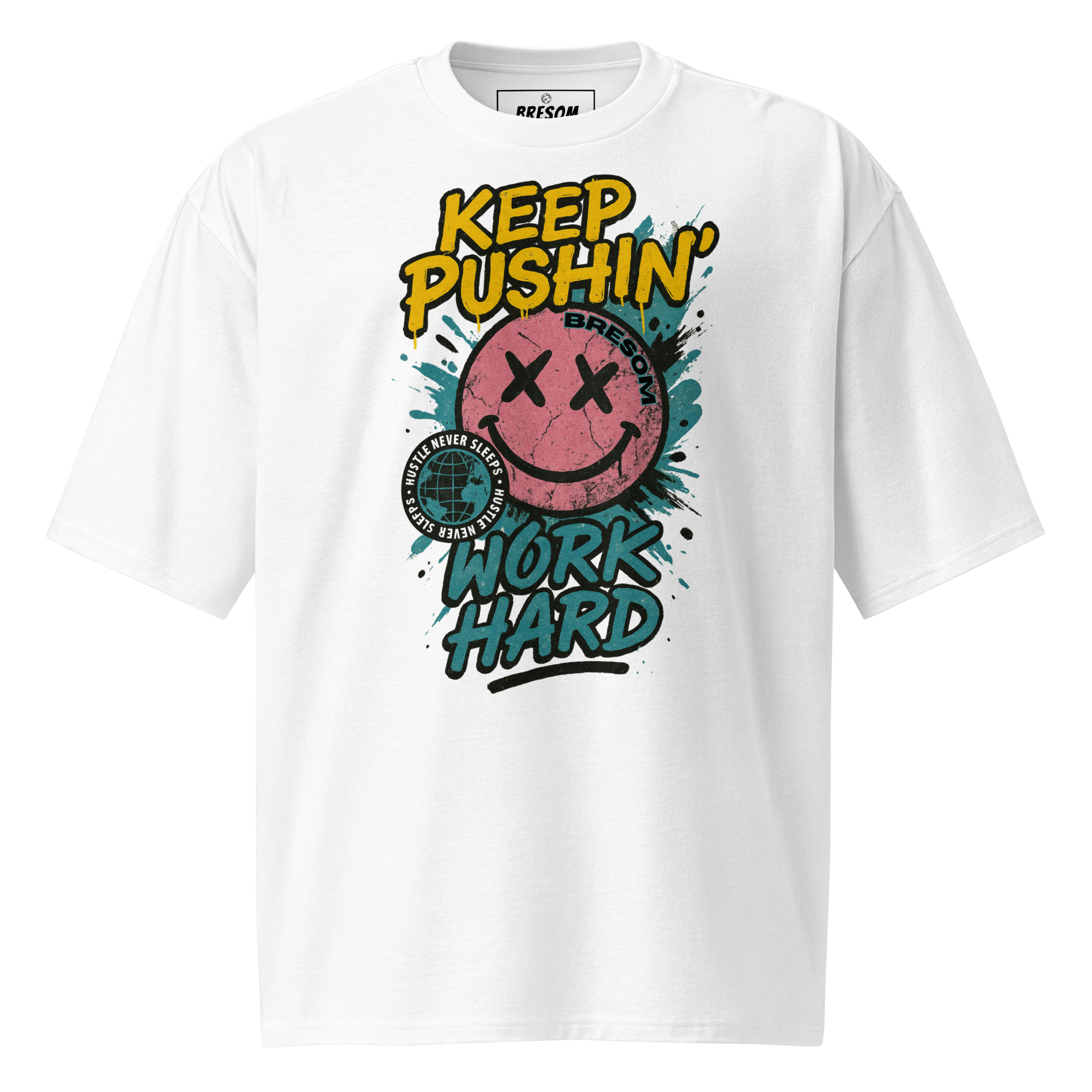 TSHIRT BRESOM - (OVERSIZE) Smiley BRESOM workhard - B - Fantome - Avant